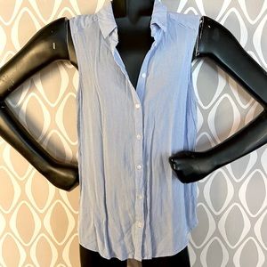Blue & white striped sleeveless button-up blouse
